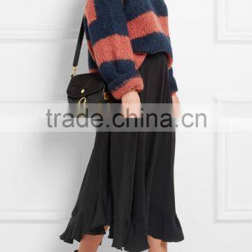Striped Design Women Cashmere Sweater With Dropped Shoulder photo-4