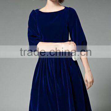 Ladies royal-blue/red bouffant pleuche dress with zipper back