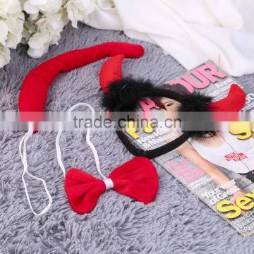 Cute Red Horn Sets Bow Tie 3Pcs Tail Party Ox Horn Fancy Dress Costume For Christmas Halloween/Carnivals Large/Small Size photo-2