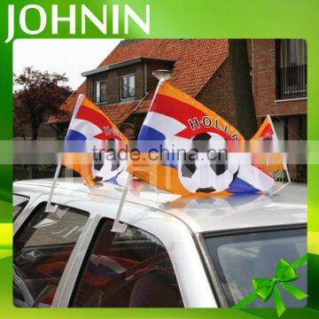 custom soccer fan plastic clip polyester wholesale car flag