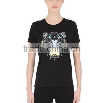 Girls Short Sleeve O Neck Printed T-Shirts Made in China,Oem 100% Cotton Fashion Black T Shirts for Women photo-2