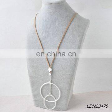 Silver Plated Pendant Necklace Brown leather Necklace