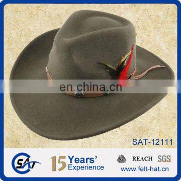 high quality wool felt cowboy hat with feathers for wholesale