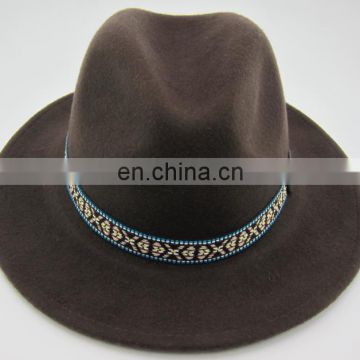 Camel fedora hat with emboss trim