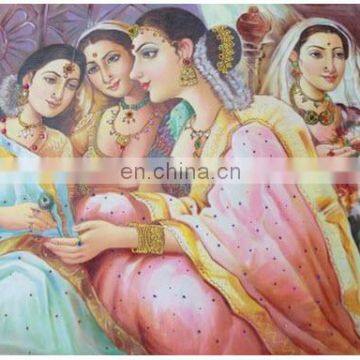 Indian Canvas Painting Maharani And Her Companions