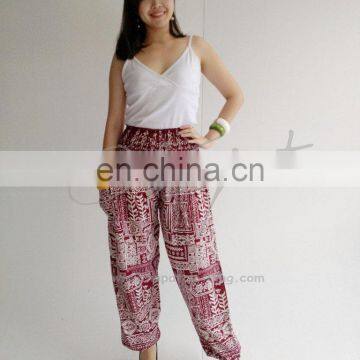 Design Ladies Casual Smock Elasticated Waist Aladdin Trouser Boho Harem Thai Rayon Women Pants