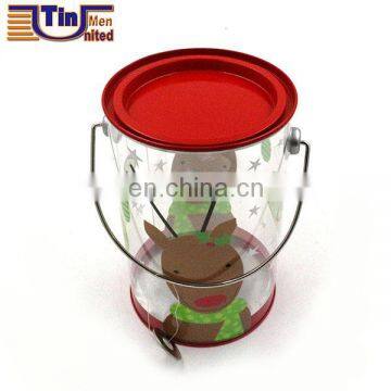 Plastic round tin can with handle