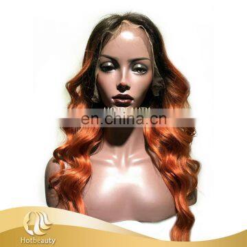 2017 new arrival orange colored handmade human hair lace wig