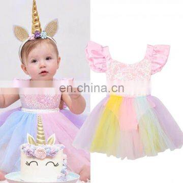 Colorful Birthday Party Baby Girl Dress Little Girl Unicorn Boutique Dress