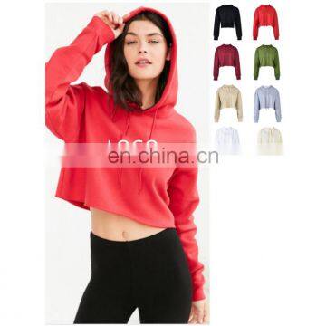 Custom Logo Drawstring Cotton Hooded Pullover Pure Color Short Sweatshirt Crop Top Hoodies