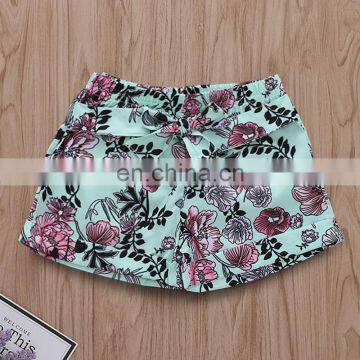 2019 Cotton Infant off Shoulder Short Sleeve Blue Bodysuit + Floral Girls Tutu Shorts Set Infant Romper 2Pcs/Set photo-4