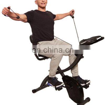 Folding Indoor Exercise Bike with Arm Resistance Bands and Heart Monitor Perfect Home Exercise Machine