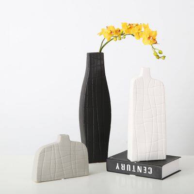Flat Black And White Stripes Simple Art Style Ceramic Vase, Creative Design Home Decoration photo-3