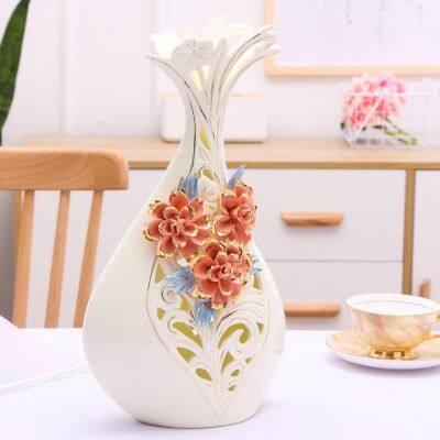 Hollow Modern Simple Gild Creative White Ceramic Flower Vase For Living Room Decor photo-3