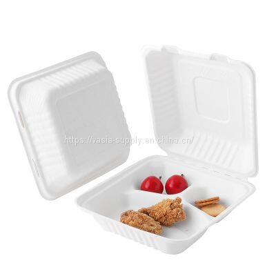 Compostable sugar cane food container takeout disposable biodegradable tableware bagasse clamshell box