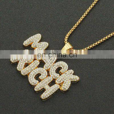 HipHop Jewelry Necklace Gold/Silver Color Iced Out Micro Pave CZ Stone @ $ Letter Pendant Necklaces With 60cm Rope Chain photo-2