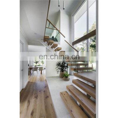 Single galvanized stringers indoor straight staircases with wood tread