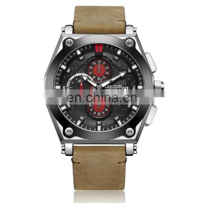 MEGIR 2098 Men's Quartz Minute Microsecond Chronograph Outdoor Watch Calendar Window Hand Winding Watch