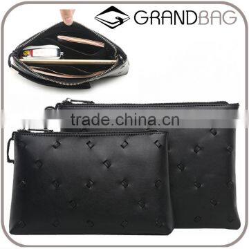 Fashionable genuine Leather men business envelope clutch bag with wristlet messager bag