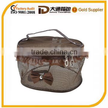 Mesh Design Hollow Out Double Zippers Nylon Cosmetic Bag