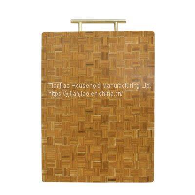 Large Bamboo Cutting Board with Metal Handle End Grain Chopping Block Kitchen Meat Vegetable Charcuterie Butcher Board