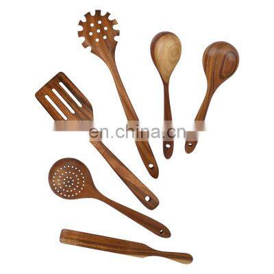 7 PCS Teak Wooden Spoons Spatula Cooking Sleek Sold Non-stick Cookware Set