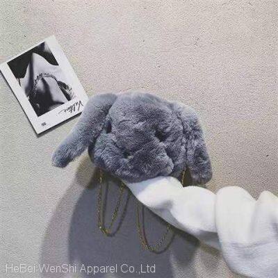 015Winter Plush Bag Soft Rabbit Bag Cute Fashion Women's Shoulder Bag Girl Crossbody Bag Wholesale Faux Fur Bag