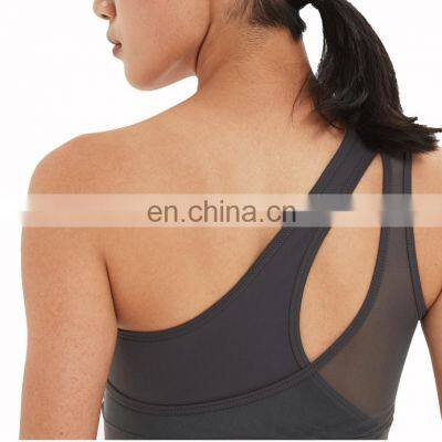 Plus Size New Low MOQ Fitness Gym Wear Bra Top One Shoulder Mesh Sports Yoga Bra Women Workout Physical Sports Bra photo-4