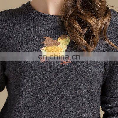 Designs For Girls Round Collar Slim Fit Deep Gray Jacquard 100% Cashmere Sweater photo-3