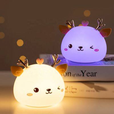 Deer LED Night Light Touch Sensor Remote Control Colorful Silicone USB Rechargeable Bedroom Bedside Lamp for Children Baby Gift