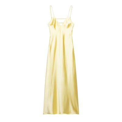 2025 Spring/Summer New Solid Color Back Hollow Satin Strap Dress