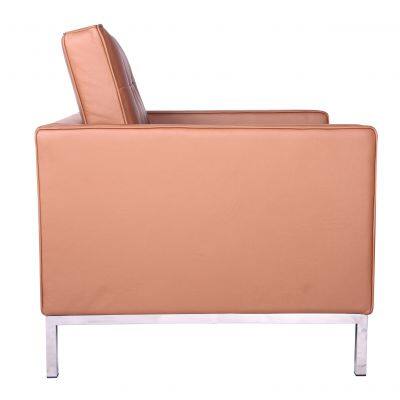 Florence Knoll Style Tufted Leather Armchair, Modern 1-Seater Sofa Chair With Stainless Steel Base for Living Room Hotel photo-2