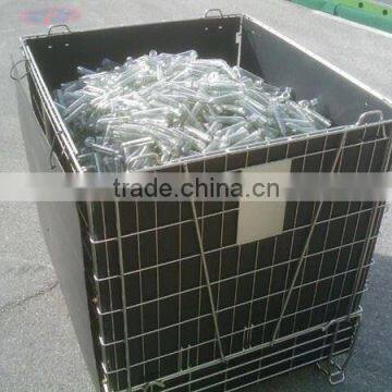 Rigid stacking rolling steel storage wire mesh pallet container