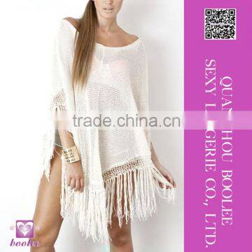 High Quality White Knitted Tassels Cover Up Blouse Bikini Cover Up