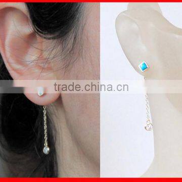 high quality fashion clear blue gemstone long chain beautiful earring designs for women