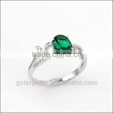 925 Sterling Silver Created Emerald Ring Hot Gemstone Jewelry Semi precious stone Hong Kong Wholesale