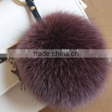 New Arrival Hot Selling 100% Real Fox Fur Pom Pom Leather Key Rings photo-4
