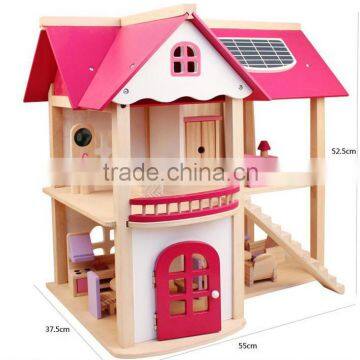 High quality two floor pink wooden toy doll house for girls