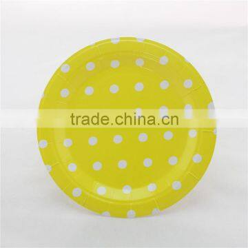 7" Yellow And White Dots Round Paper Plates