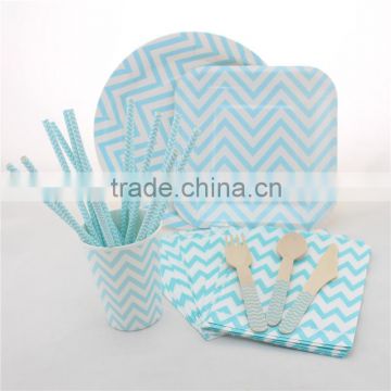 Wholesale Chevron Paper Plates Napkins Cups Straws Wooden Cutelery Disposable Wedding Party Tableware