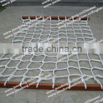 White climbing net with balance beam