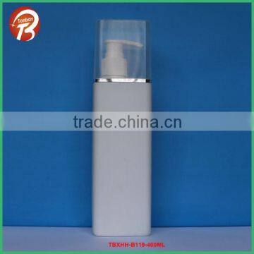 400ml/13.3oz rectangular white shampoo bottle with pump