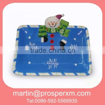 Christmas ceramic snowman plate print