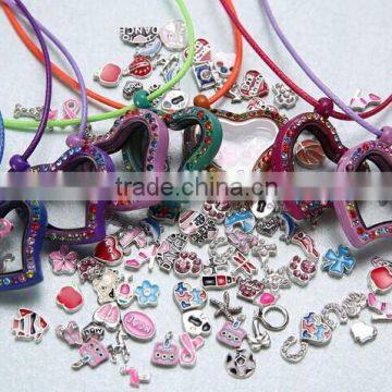 2015 Best selling jewellery multicolor heart shaped floating lockets necklace