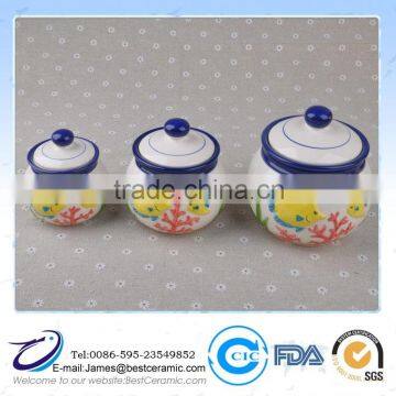 hand painting colour 3Pcs ceramic Sugar Jar sea style