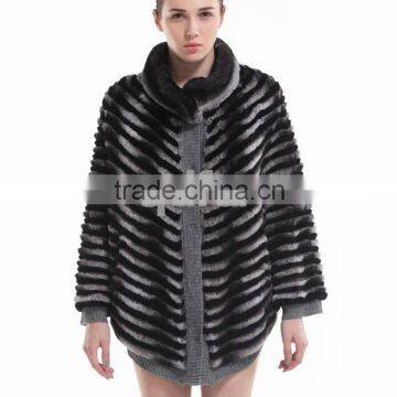 QD30501 Women Bat Wing Sleeves Rex Rabbit Fur Clothes