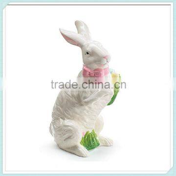 White easter bunny rabbit figurine with pink bow adorable easter decor