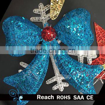 christmas iron wire hanging bow ornament, new style big metal glitter bow