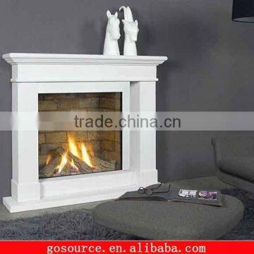 indoor white marble fireplace