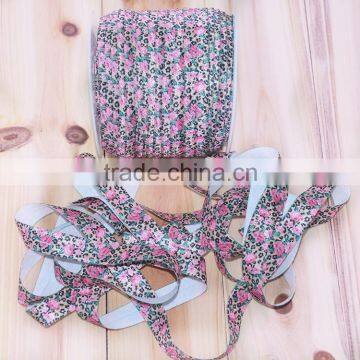 Hot-selling 5/8 Width Floral Fold Over Elastic,Printed FOE Elastic For Babygirl Hair Tie photo-4